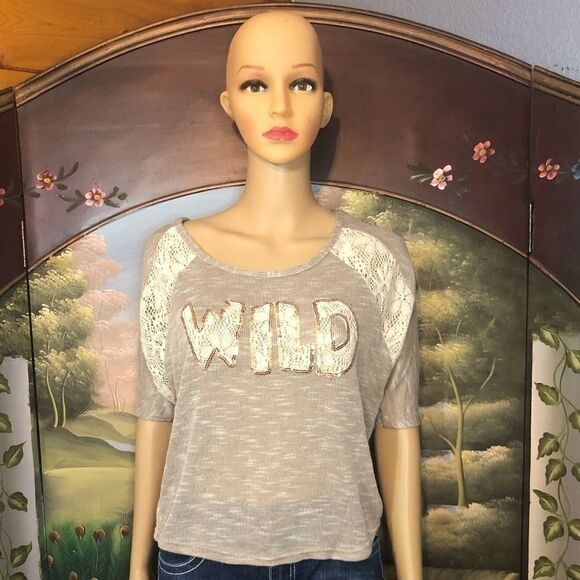 Love ❤️ Juniors Sweater S/S XL Tan and White Lace - Picture 2 of 7